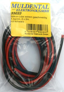 Cavo flex wire silicone, red, black 1,5 mm CW55033    2 Metri  RED 2 Metri Black 